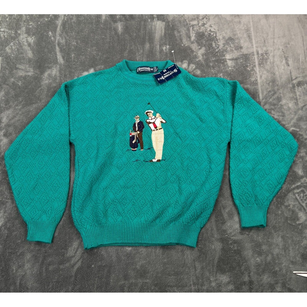 Vintage Scottish Isle by Bernette Sweater Mens Large Green Golfer Hand‎ Framed